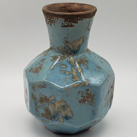 Studio Art Powder Blue Art Pottery Octagonal Faceted Vase - Picture 1 of 10